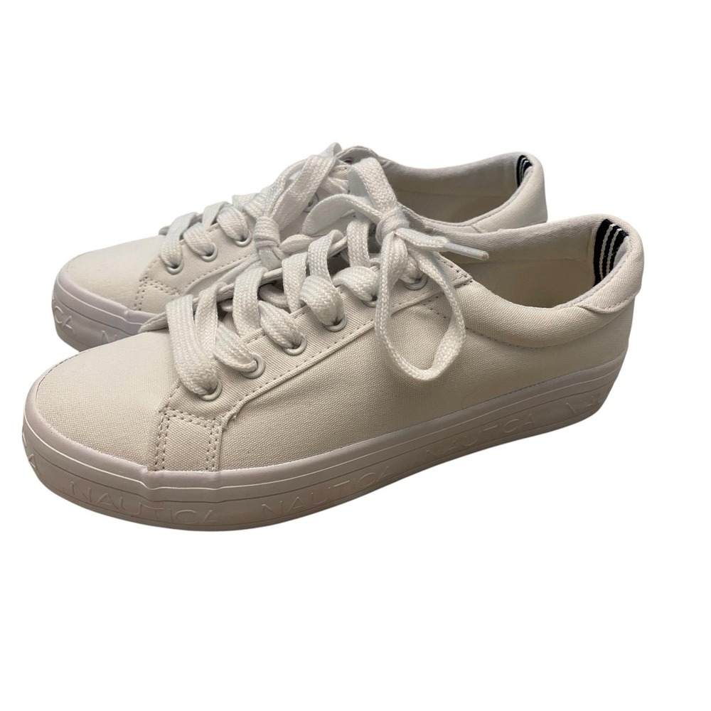 ⁠Nautica Aelisa NF Womens Canvas Sneakers White Low Top Lace Up Shoes Size 7 M